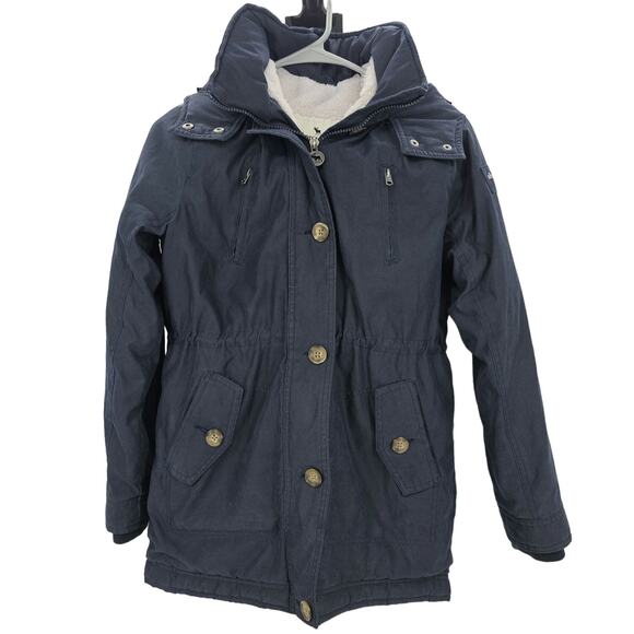 abercrombie kids Other - Abercrombie Kids size 13/14 Long Line Navy Blue Cream Faux Fur Coat 2 Pockets